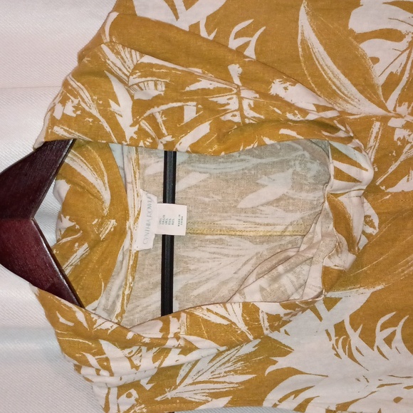 Cynthia Rowley tropical mustard dress with white flowers. Large. Linen&v… - Picture 3 of 6